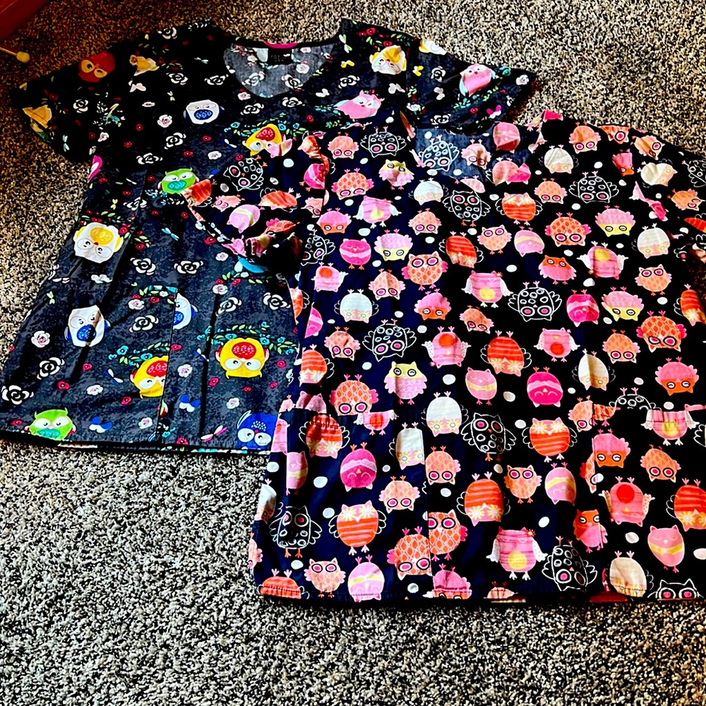 Printed scrub tops.
